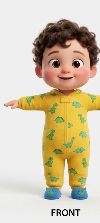 Leo, a curly-haired toddler in dinosaur pajamas